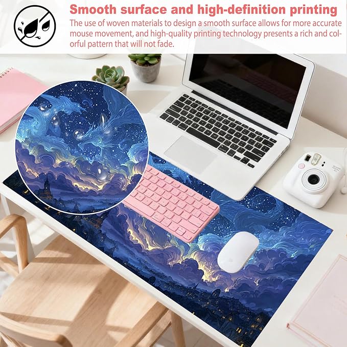 Nuxovilar Dragon Starry Sky Large Mouse Pad Gaming Mouse Pad Polyester 11.8x31.4 Inches for Home, Gaming Room, Office, Mythical Decor for Fantasy Enthusiasts