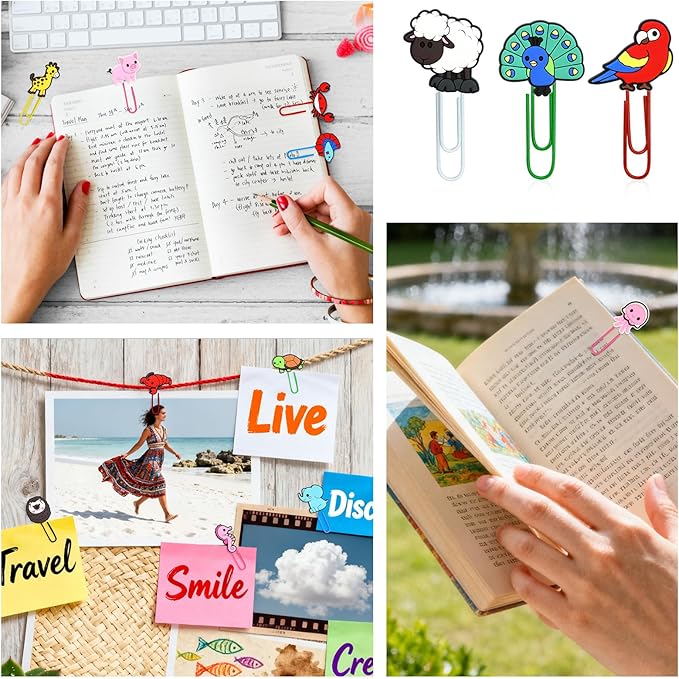 Cute Paper Clips, 50Pcs Cute Animals Bookmark Paperclips Bulk Metal Fun Cat Dog Planner Clip Charm Clamp Desk Accessories Stationery Colorful Office Supplies gifts for Student Teacher Party Decorative