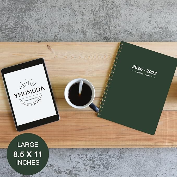 Ymumuda Monthly Planner 2026-2 Year Monthly Planner 2026-2027, JAN.2026 to DEC.2027, 8.5" x 11"Calendar notebook with Spiral Bound, Calendar for School Office Work Teacher Student