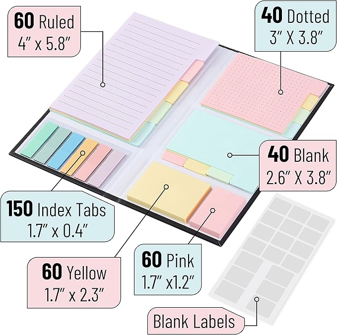 Mr. Pen- Sticky Notes Set, 410 Pack, Pastel Colors, Divider Sticky Notes, School Supplies, Office Supplies, Planner Sticky Note Dividers Tabs, Book Notes
