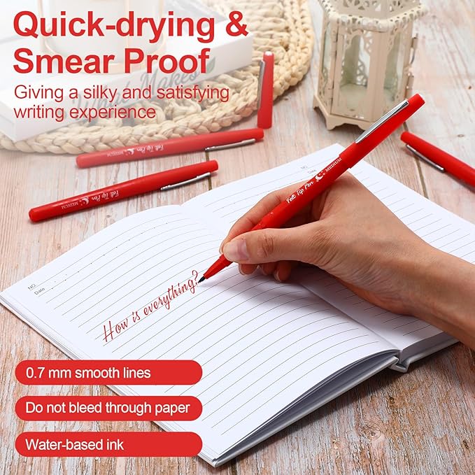 36 Pcs Felt Tip Pens 0.7mm Medium Point Colored Felt Tip Pens for Journaling Planner Writing Note-taking Art Office and School Supplies(Red)