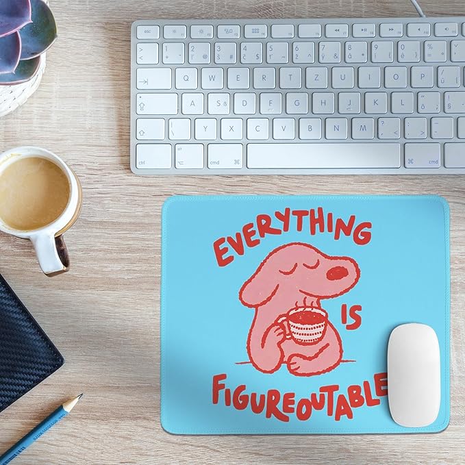 Blue Cute Dog Mouse Pad,Positive Affirmations Mouse Pads,Kawaii Motivational Desk Mat for Home Office Dorm Desktop Decor,Dog Lover Gift,Everything is Figureoutable,10.2x8.3 Inch