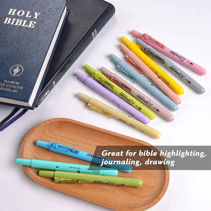 WRITECH Retractable Bible Highlighters Assorted: Pastel Colors No Bleed Aesthetic Marker Pen Chisel Tip, 12 Pack
