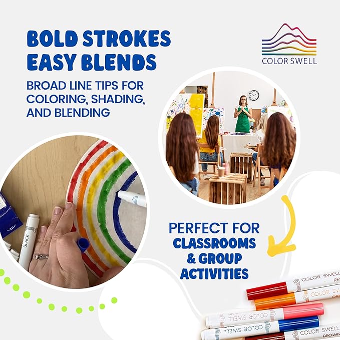 Color Swell Washable Bulk Markers - 18 Boxes of 8 Vibrant Colors (144 Total) Perfect for Kids, Parties, Classrooms - Broad Line Markers