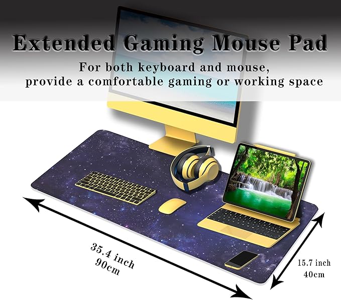 Office Desk Pad Galaxy Universe, Gaming Mousepad XXL Mouse Pads Large Mouse Pad, Work Desk Mat Non-Slip Rubber Base, 35.4 X 15.7 inch for Work/Game/Office Starry Night Sky Stars Outer Space
