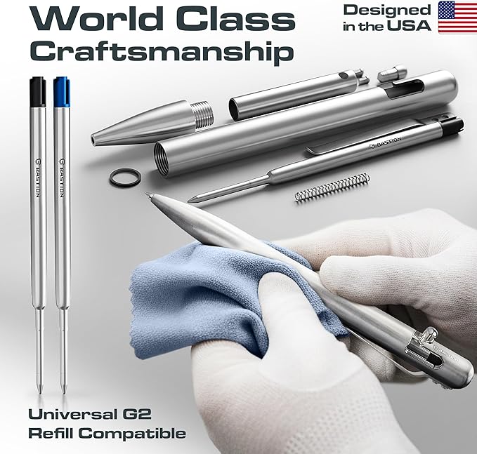 BASTION Titanium Bolt Action Pen - exclusive Hyperbolt & ZeroSeam, CNC Machined EDC Writing Tool, Refillable, Flagship Executive Gift Pen - Silver