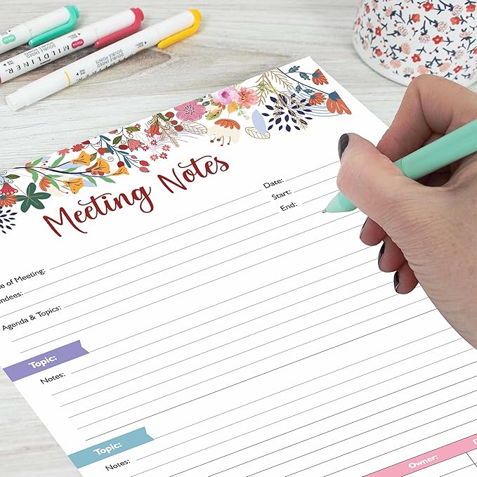 mudrit Meeting Notes Pad - Topics, Takeaways, Action Items & Follow-Ups - Undated Meeting Notes Agenda Organizer 53 pages, Tear Off Book - 8.5" x 11" inches