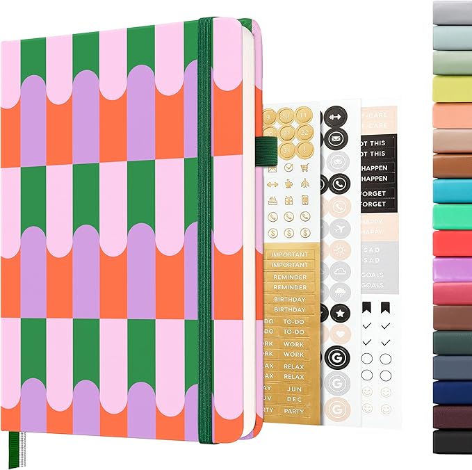 &And Per Se Dotted Journal Notebook, A5 Hardcover Bullet Dotted Journal, 160 Pages 100 gsm Thick Paper, 3 Sheets of Stickers Included - 5.7'' x 8'' (Color Block)