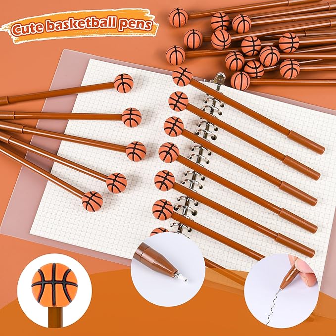 LiYiQ 50 Pcs Basketball Party Favor Cartoon Cute Fun Pens Kawaii Soccer Shape Gel Black Ink Pen Cute Basketball Pens for Office Home Present