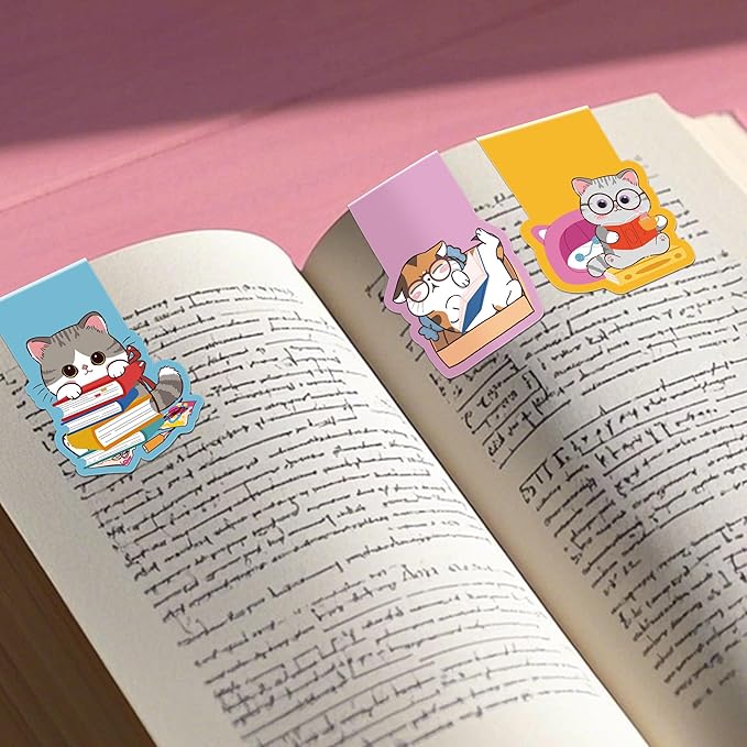 Cat Magnetic Bookmarks, 8 Pcs Cute Cartoon Cat Magnet Page Markers Animal Bookmark Clips for Reading, Magnetic Book Marks for Kids Students Teachers Book Lovers School Office Gifts
