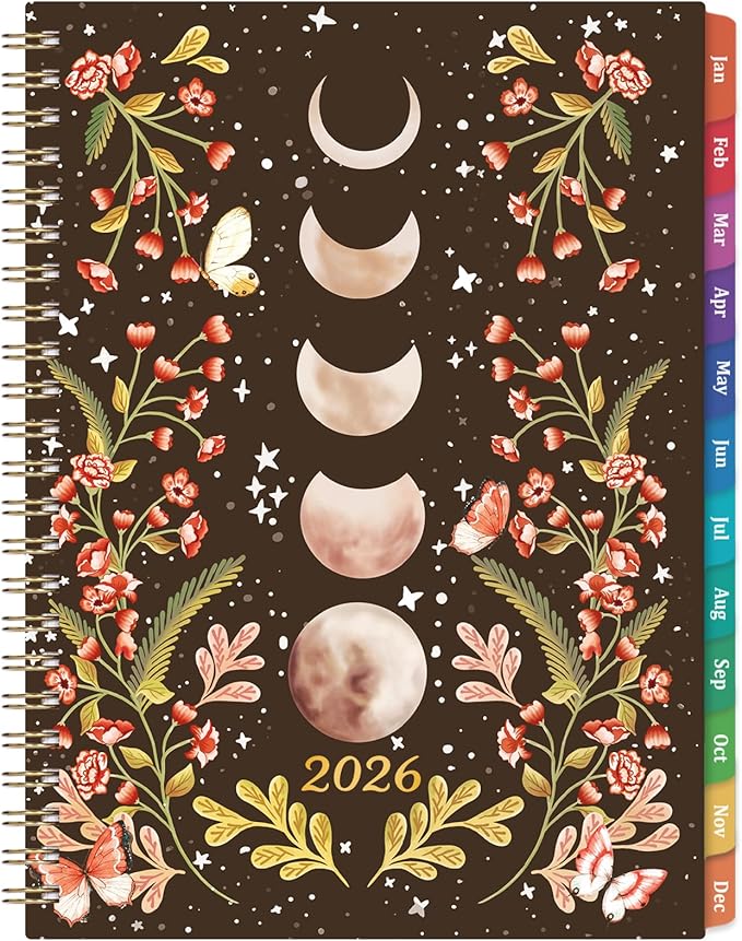 2026 Planner - 2026 Planner Weekly and Monthly, JAN. 2026 - DEC. 2026, 6.3" x 8.4", 2026 Planners with Tabs, Twin-Wire Binding, Inner pocket, Planner organizer - Moon