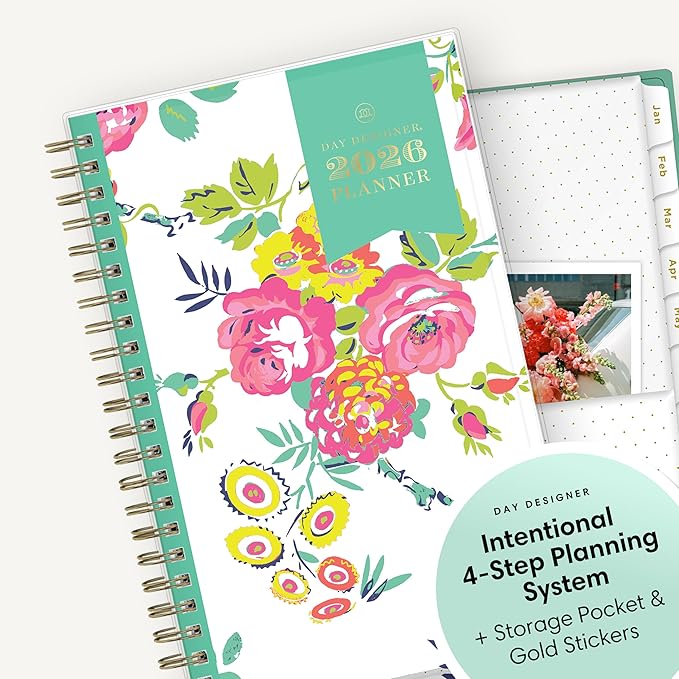 Blue Sky Day Designer 2026 Weekly and Monthly Planner Calendar, January 2026 - December 2026, 5" x 8", Clear Pocket Cover, Durable Twin Wire Binding, Includes Storage Pocket, Stickers, Peyton White