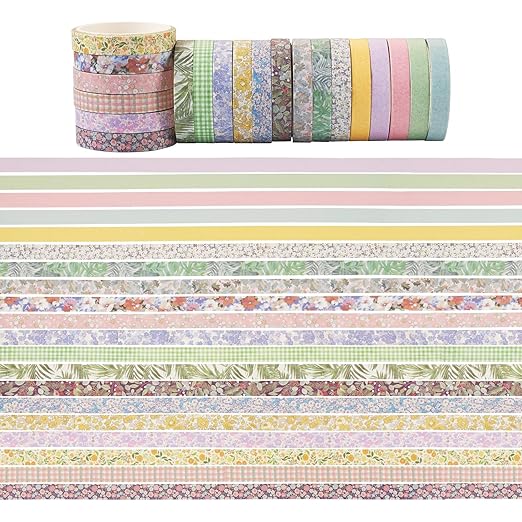 20 Rolls Scrapbook Tape 7 mm Floral Decorative Tape Set Floral Tape Pack Aesthetic Colored Tape Rolls Stickers for Crafts DIY Scrapbook Bible Study Journaling Planner Supplies