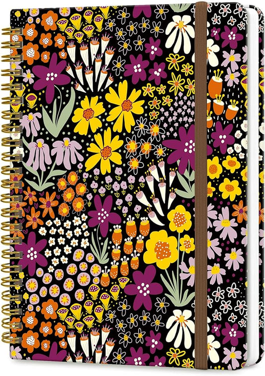 Spiral Journal Notebook, A5 Cute Notebooks for Women Men, College Ruled Hardcover Notebook for Work & Note Taking, 60 Pages Double-Wire Journals for Writing, Colorful Flowers