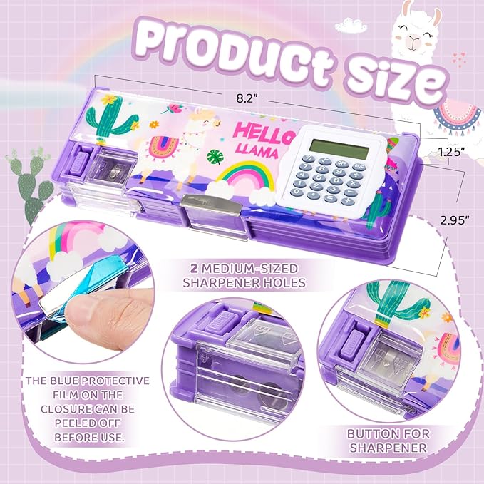 Henoyso Multifunctional Pencil Box for Girls Alpaca Pencil Case with Calculator and Sharpener Cool Cute Pencilcase School Supplies Essentials Christmas Birthday Gift Present for Kids Teens