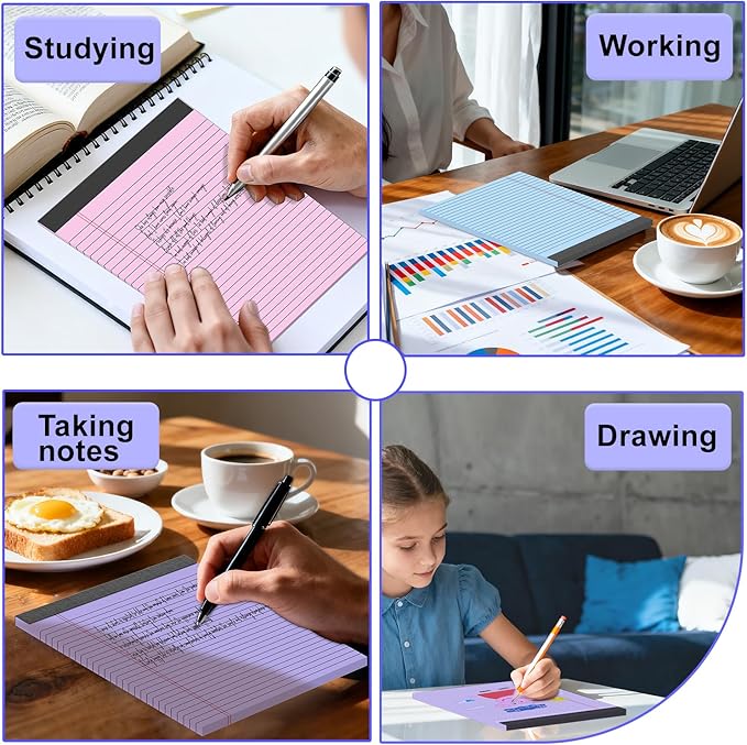 3 Pack Colored Legal Pads 8.5 x 11 Inch, Wide Ruled Notepads Lined Memo Note Pads, 8.5x11 Inch Micro Perforated Writing Pads 30 Sheets Per Pad for Work Study Daily Note Taking List
