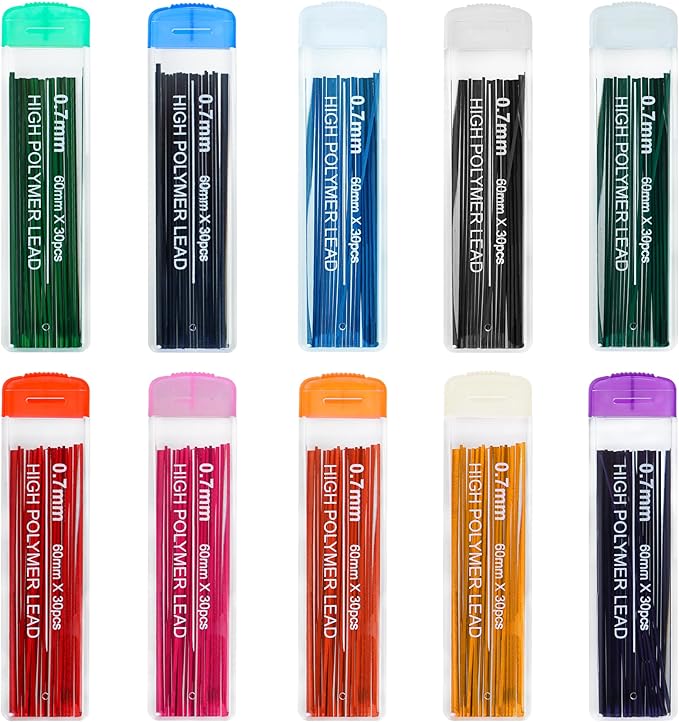 10 Color Lead Refills 300 Pieces Colored Mechanical Pencil Lead Refills for Home Offices, 0.7 mm HB