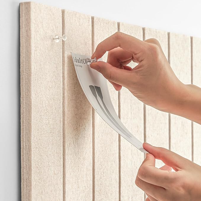 Bulletin Board, 24 x 18 inches Felt Board Decorative Pin Board, 4' x 3' Cork Board Alternative for Wall, Foldable Photo Board with 20 Pushpins - Oatmeal Stripes
