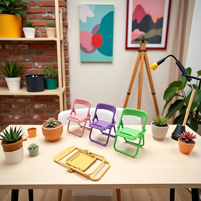 10Pcs Foldable Chair Phone Stand, Mini Universal Mobile Holder in Candy Colors - Cute Desk Decor Accessories, Portable Stool Organizer for Workspace, Gift Ideas and Miniature Decorative Items