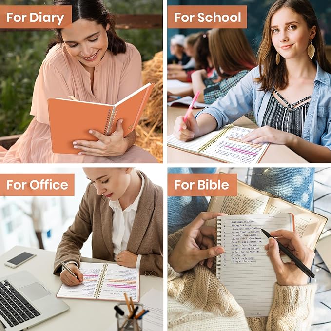 Lined Spiral Journal Notebook for Women, A5 College Ruled Journals for Writing, Hardcover Notebooks for Work, Note taking and Office School Supplies,140 Pages - Coral