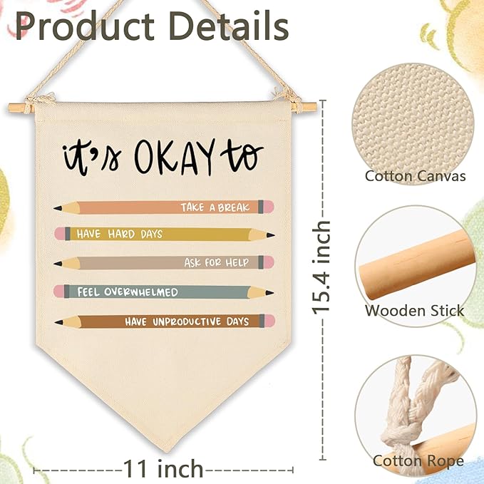 Classroom Wall Decor-Teacher Gift-Classroom Mental Health Educational Banner-Canvas Hanging Pennant Flag Banner Wall Sign Decor Present for Kid-It Is Okay to Take a Break
