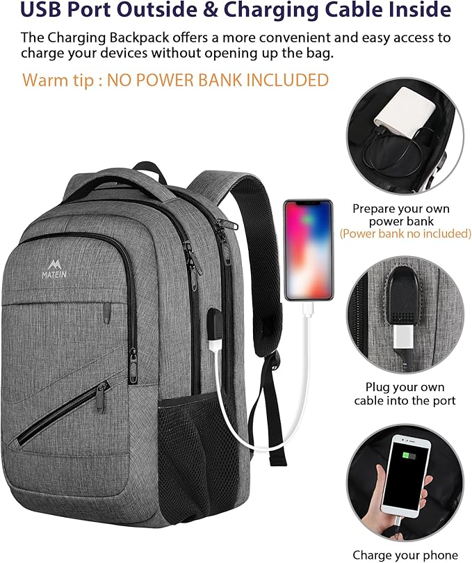 MATEIN Laptop Backpack 15.6 Inch, 20 L Personal Item Bag Airport Approved, Water Resistant Work Commute Computer Backpack with TSA Laptop Compartment, Gifts for Women Men, Grey