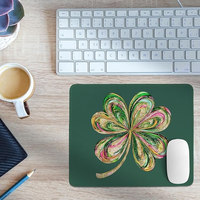 Cute Lucky St Patricks Day Mouse Pad,Dark Green Retro Shamrock Mouse Pad,Womens Shenanigans Desk Mat,Lucky Clover Pattern Desk Mat For Dorm Home Office Decor,St Patricks Day Gift,10.2x8.3 Inch