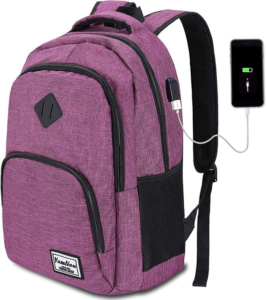 YAMTION Backpack for Women,School Bookbag for Teen Girls College Backpack with USB Charging Port,Pink