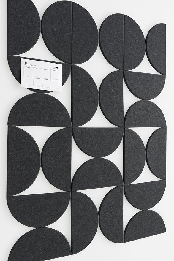Large Bulletin Board Kit 48x36- Minimalist Wall Art to Replace Your Old Cork Boards for Walls for Office Decor - 24-Pack Semi-Circle Felt Wall Tiles for Home Office Décor (Midnight Black)