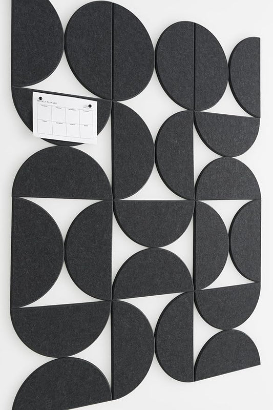 Large Bulletin Board Kit 48x36- Minimalist Wall Art to Replace Your Old Cork Boards for Walls for Office Decor - 24-Pack Semi-Circle Felt Wall Tiles for Home Office Décor (Midnight Black)
