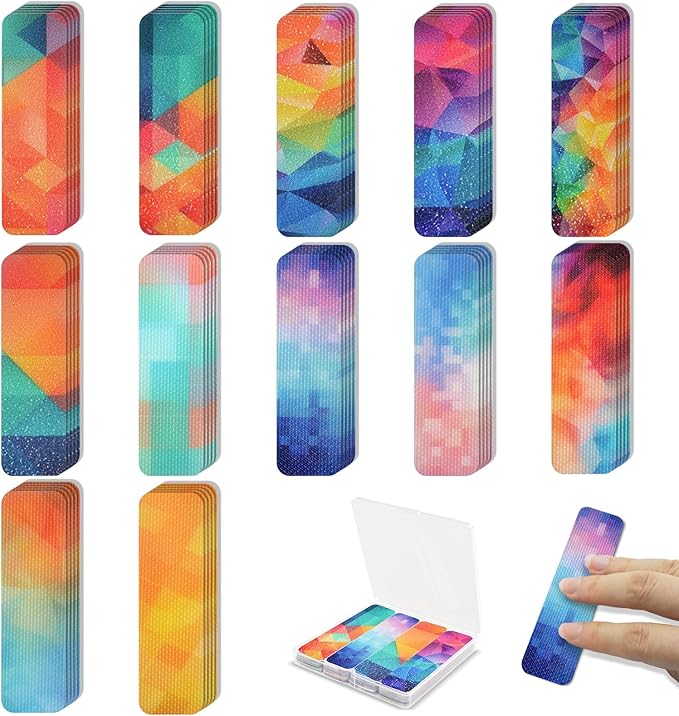 48 Pieces Anxiety Sensory Stickers with Storage Box - Calming Strips with 2 Textured Stickers for Adults & Teens Desk Fidget - Teacher Must Haves (Rainbow)
