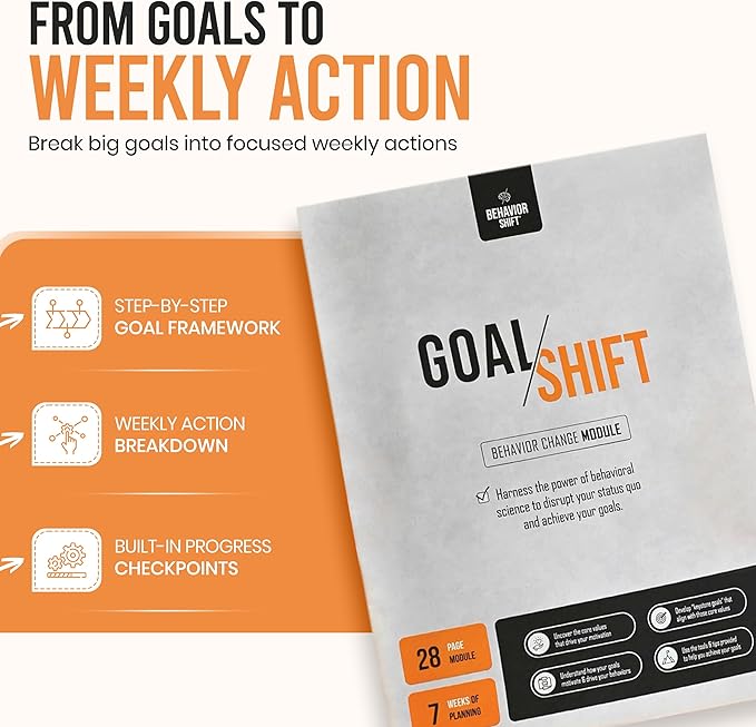 The Behavior Shift Goal Shift Planner - Undated Goal Setting tool & Life Planner - Productivity journal & Workbook with Checklist - 7 Week Self Improvement & Weekly Progress Tracker