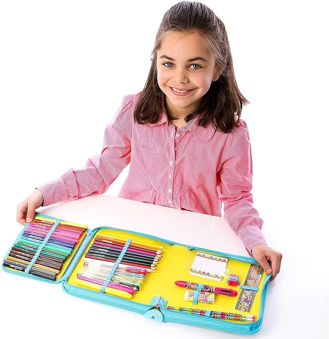 GirlZone 43-Piece Rainbow Filled Pencil Case with Supplies - Ages 7+ - Art Kit, Marker Binder & Stationery Set for Kids
