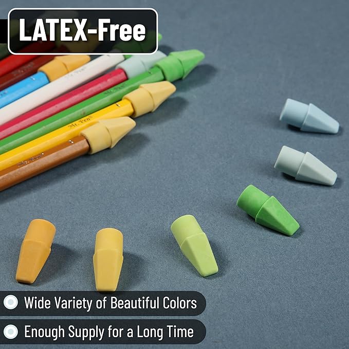 Mr. Pen- Pencil Erasers Toppers Bulk, 500 Pack, Colorful, Latex Free, No Smudge, Mr Pen Erasers for Pencils