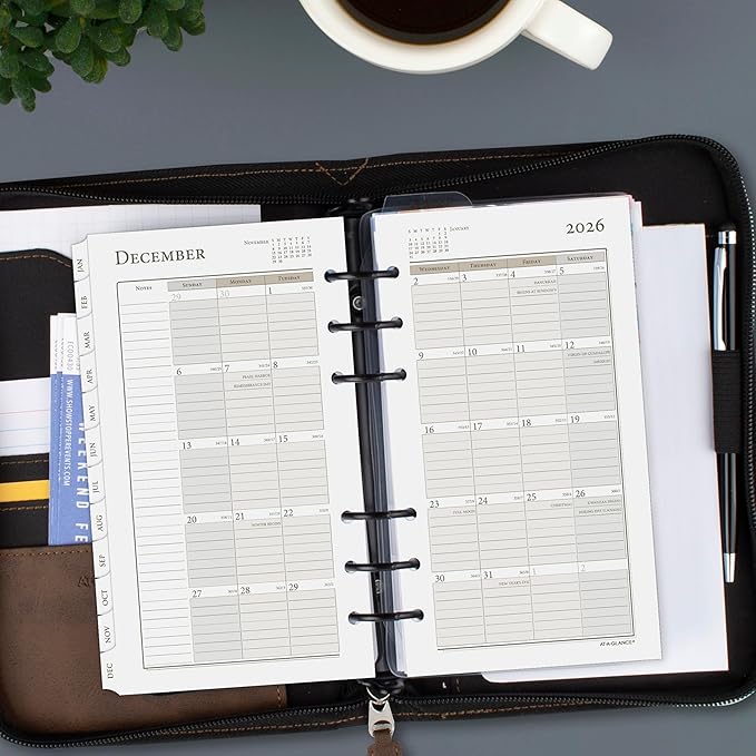 AT-A-GLANCE 2026 Planner Refill, Weekly & Monthly, 3.75" x 6.75", Portable Size 3, Loose-Leaf (471-285Y-26)