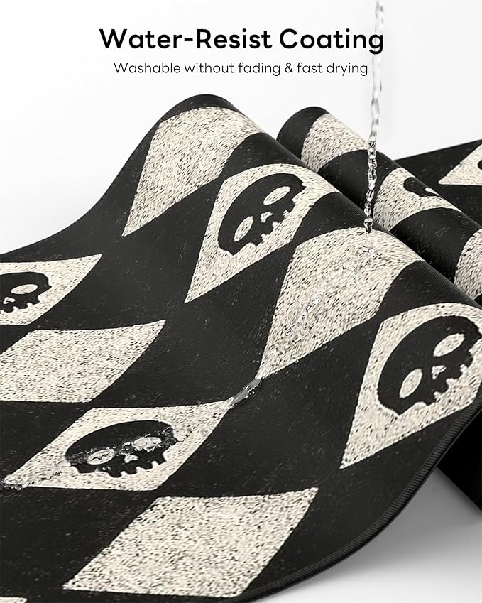 XL Gaming Mouse Pad, 31.5x17.5'' Large Desk Mat with Anti-Slip Rubber Base & Stitched Edges for Gaming, Office, Home - Cute Skulls