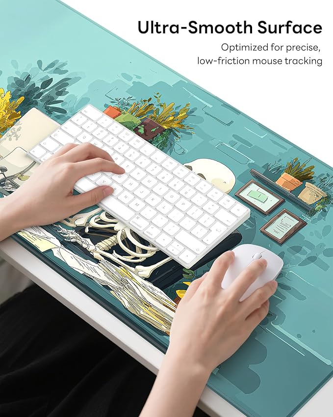 XL Gaming Mouse Pad, 31.5x17.5'' Large Desk Mat with Anti-Slip Rubber Base & Stitched Edges for Gaming, Office, Home - Office Skeleton