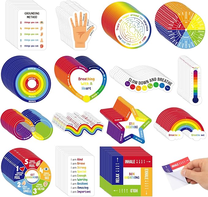 Tenceur 240 Pcs Adhesives Sensory Stickers with Inspirational Quotes Mindfulness Relief Anti Stress Items School Counselor Supplies Textured Strips for Adult Teen (Colorful)