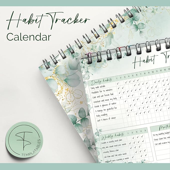Habit Tracker Calendar – Daily, Weekly & Monthly Habit & Goal Tracker, Wire-Bound Planner with Colorful Design, Premium 250gsm Paper | A5 (Green)
