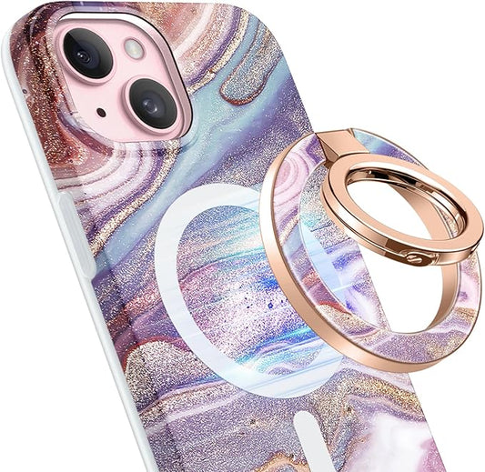 GVIEWIN Magnetic Phone Ring Holder, Compatible with MagSafe Phone Grip with Adjustable Stand, Magnet Phone Ring Kickstand for iPhone 17/16/15/14/13/12 Pro Max Plus Air/Other Phones (Flowing Sakura)