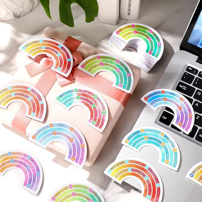 36 Pcs Sensory Strips Infinity Rainbow Anxiety Mindfulness Stickers Adults Stress Breathing Stickers Fidget Adhesives Rough Textured Tape for Classroom Desk Office Computer(Watercolor)