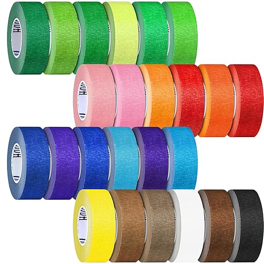 24 Rolls Bulk Colored Masking Tape for Art, 1 inch x 360 Yards for Crafts, Labeling, DIY Decorative, Colored Painters Tape, Rainbow Colors Tape for General Use Projects, Easy Tear No Residue