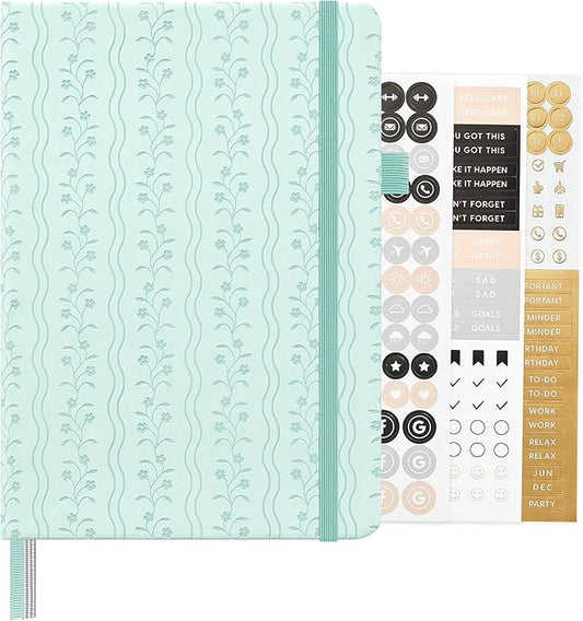 &And Per Se Bullet Dotted Journal, A5 Hardcover Aesthetic Notebook – 160 Pages 100gsm Thick Dot Grid Paper, 3 Sticker Sheets – Gift-Ready Journaling Kit for Women (Light Blue)