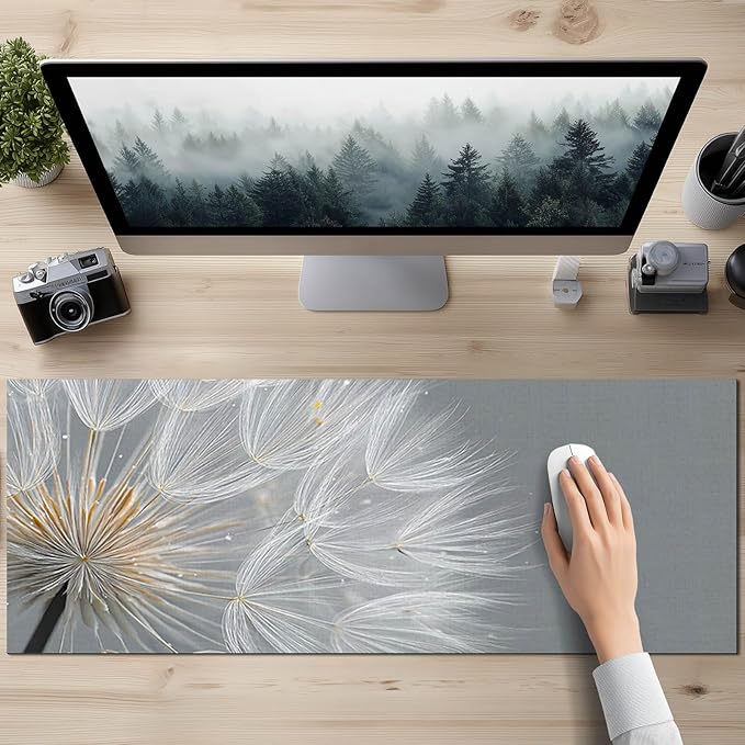 Large Mouse Pad Gaming Mousepad 31.5 x 11.8 Inch Keyboard Desktop Mat Diatomite XL Mouse Pad for Home and Office Desk Accessories with Minimal Dandelion Seed Close-Up Artwork Diatomite
