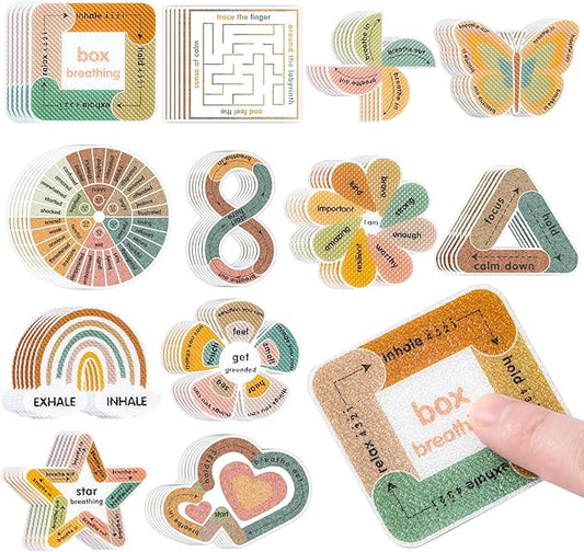 Sensory Strips for Anxiety Calming Stickers, 72Pcs 2 Textured for Mood Calming, Breathing Mindfulness Fidget Sticker for Kids, Anxiety Relief at Office & Classroom Desk