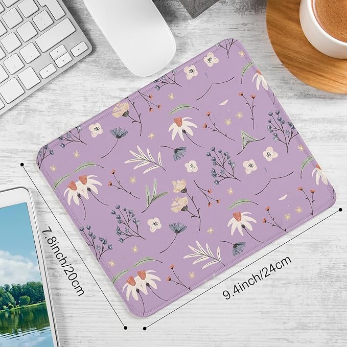 Flower Square Mouse Pad,Non-Slip Rubber Base Mouse Pad,Home Office Decoration Desktop Accessory,Laptop Mouse Pad for Office Laptops,9.4x7.8x0.12inch 10