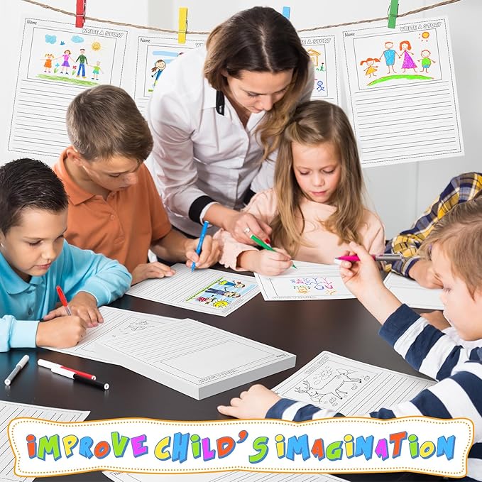 200 Sheets Kindergarten Writing Paper Writing Paper for Kids Story, Back to School Supplies Bulk Primary Notebook with Picture Space and Lines 8.5 x 11 Inches Handwriting Papers for Creating