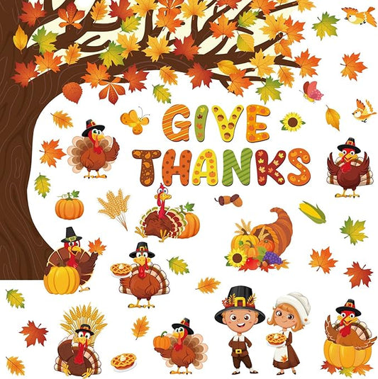 Zonon 114 Pcs Thanksgiving Bulletin Board Decorations Thanksgiving Classroom Decorations Turkey Maple Leaves Pumpkin Give Thanks Tree Bulletin Board Cutouts for Fall Harvest Home Classroom Wall Decor