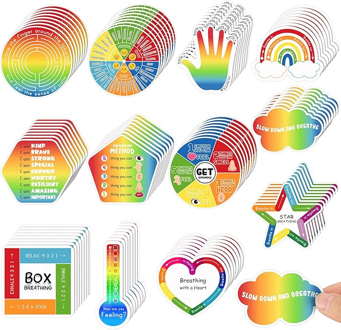 Crtiin 100 Pcs Sensory Strips Anxiety Calm Mindfulness Stickers Fidget Stress Breathing Sensory Sticker Different Textures Rough Tactile Tape for Mental Health Adults Desk Anxiety Relief(Elegant)