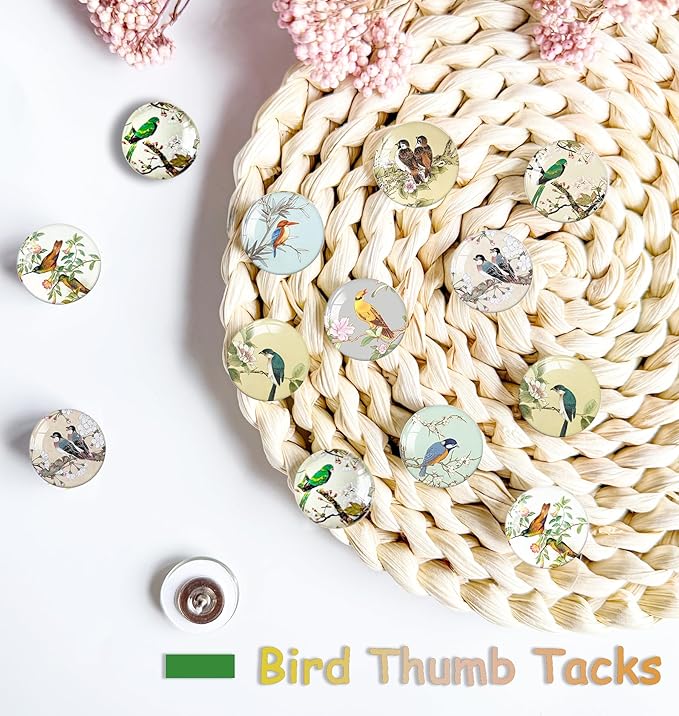24Pcs Bird Decorative Pins and Tacks, Thumb Tacks for Bulletin Board,Cork Board Thumbtacks,Pin Board for Cork Board,Office Decor,or Home Décor